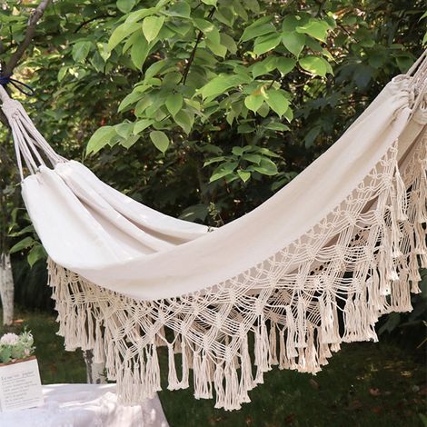 Hängesessel, Schaukel, Garten, Terrasse, Zuhause, Weißes Baumwollseil, Marokkanisches Makramee – 200 X 150 Cm