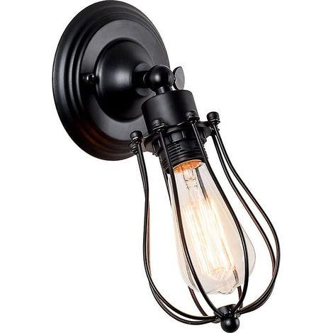 Industrielle Wandleuchte Für Den Innenbereich Mit Vintage-hängeleuchtenkäfig (schwarz, 1 Stück)
