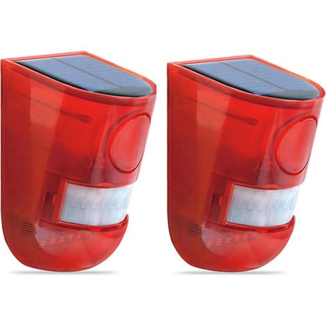 Solarbetriebene Led-alarmleuchte Mit Bewegungsmelder – 110 Db Sirene – Blitzlicht – Wasserdicht Nach Ip65 – Reichweite 1000 M – 2 Stück
