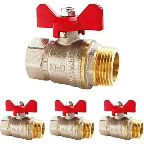 Satz Aus Vier 20/27-kugelhähnen (außen-/innengewinde). Absperrklappe. Optimaler Wasserdurchfluss Dank Vollem Durchgang. Verbesserte Abdichtung Und Einfachere Wartung Durch Doppelte Sicherheitsmerkmale