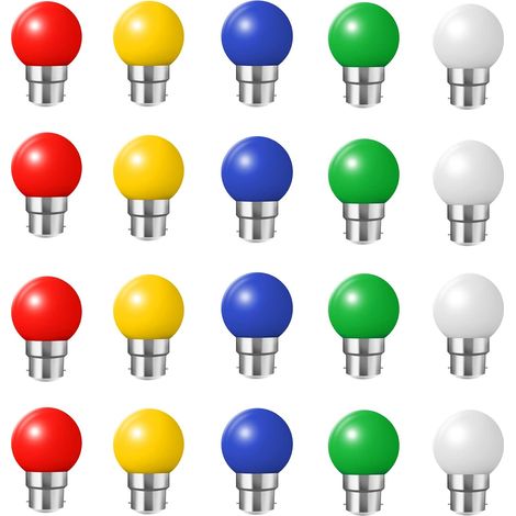 20x B22 Bajonett-led 2w Farb-minibirne - Golfball-außenkugel Für Terrasse, Gartenparty, Weihnachtskugel (rot, Gelb, Grün, Blau, Kaltweiß)