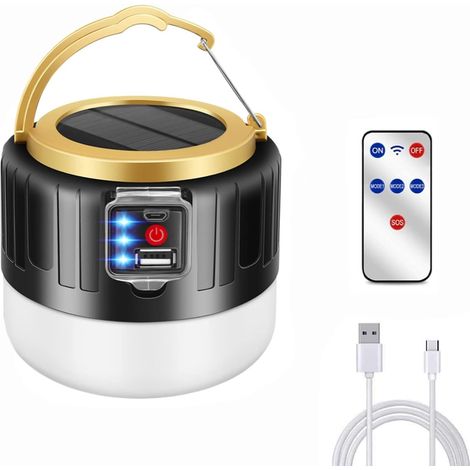 Wiederaufladbare Led-solar-campinglampe Über Usb, 5200 Mah Powerbank, Ipx6 Wasserdicht, 5 Sos-modi (schwarz)