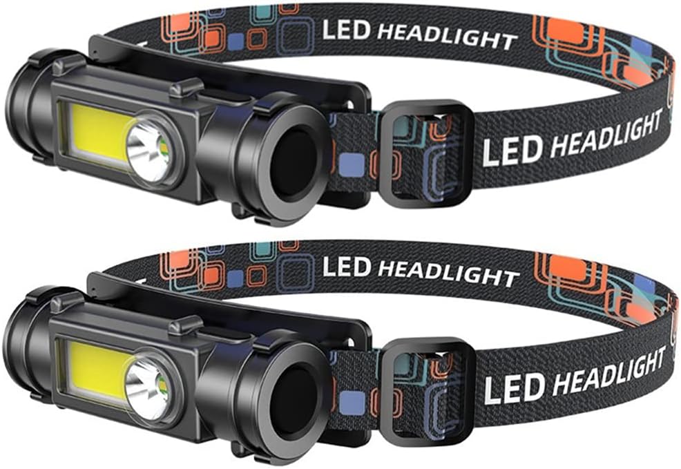 Set Mit 2 Led-stirnlampen Inklusive 18650 Cob-akkus Und Usb-akku