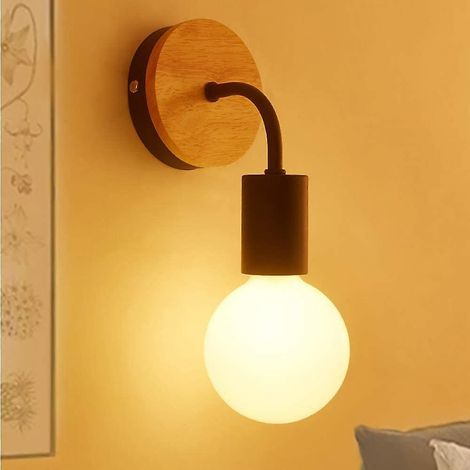 Moderne Edison E27 Led-wandleuchte Im Loft-stil Aus Metall Und Holz, Warmgelb