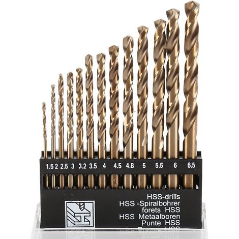 Aiducho 13-teiliges Hss M35 Spiralbohrer-set, Hochgeschwindigkeitsstahl Mit Titanbeschichtung, Extrem Hitzebeständig, Mit Geradem Schaft Von 1,5 Mm Bis 6,5 Mm Zum Bohren In Holz