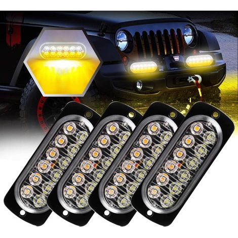 4 Stück Ultradünne 4x12led-blitzleuchten, Warnleuchten, Notbeleuchtungsleiste, Autolampe, Automatische Blinklampe, Universell Für 12-24v Auto, Lkw, Anhänger (gelb & Weiß)