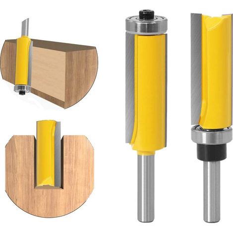 Aiducho 8-mm-schaft-holzfräser-set, 2-teiliger Gerader Bündigfräser Mit Kugellager, Langer Gerader Kopierfräser