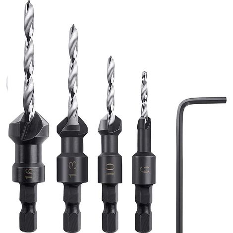 Walnuss-fräser, 4-teiliges Set Sechseckiger Kegelbohrer Mit Kleinem Schraubenschlüssel, Kegel-holzfräser Geeignet Für Holz- Oder Kunststoffplatten