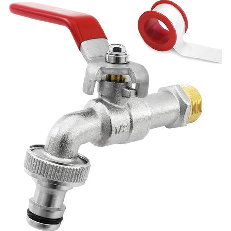 Hochwertiger 1/2"-messinghahn, Rost- Und Frostbeständig + Kostenlose Schlauchanschlüsse + E-book Für Garten, Waschmaschine Und Regenwassertank
