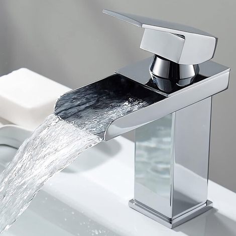 Aiducho Wasserfall-waschtischarmatur, Verchromte Wasserfall-waschtischarmatur, Auslaufhöhe 140 Mm, Messing-waschtischarmatur, Warm- Und Kaltwasseranschluss, G 3/8