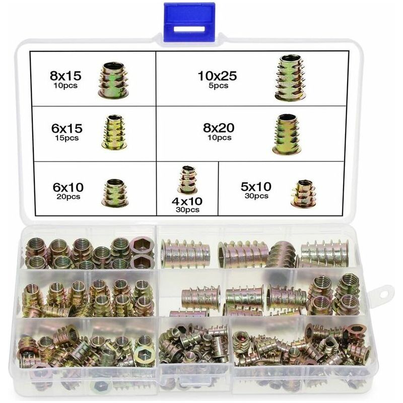 Packung Mit 120 Sechskantmuttern M4–m10 Aus Zinklegierung – Gewindeeinsätze Für Holzmöbel – Verschiedene Größen Für Präzise Montage