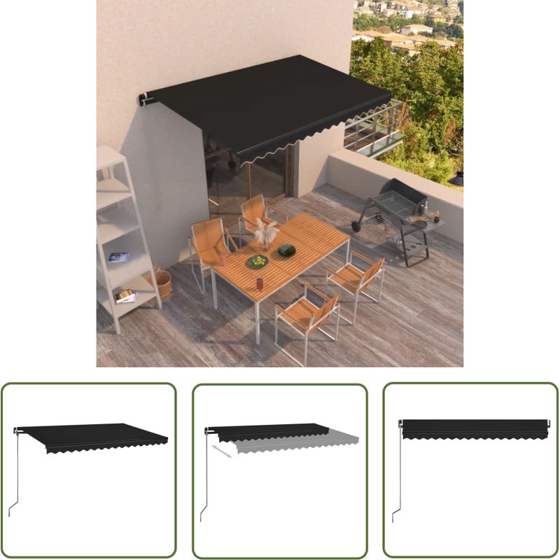 Manuell Einziehbare Markise, Überdachung Für Garten, Balkon, Terrasse, 450 X 350 Cm, Anthrazit Oib1019e
