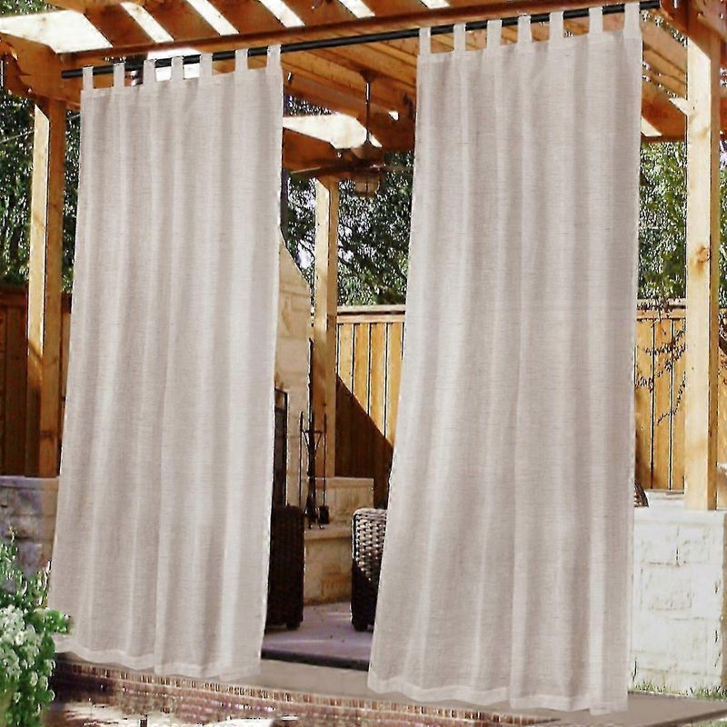 Wasserdichte, Transparente Leinen-outdoor-gardinen Für Die Terrasse, Mit Abnehmbarem Klebestreifen, Naturfarbe