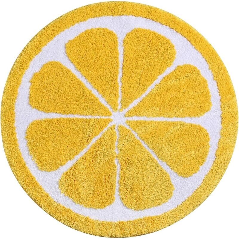 Runde, Rutschfeste Und Saugfähige Badematte – Zitronenmuster – Maschinenwaschbar – Weich – 60 X 60 Cm, Gelb – Für Bad, Küche Und Wc