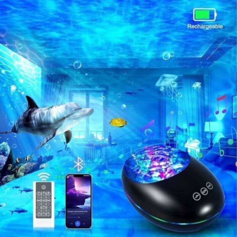 Nachtlichtprojektor Mit Fernbedienung Und Timer, Wiederaufladbare Bluetooth-projektorlampe Mit Usb-anschluss, 8 Farbmodi Und 8 Natürlichen Melodien Zur Dekoration Von Kinder- Und Erwachsenenpartys Fli