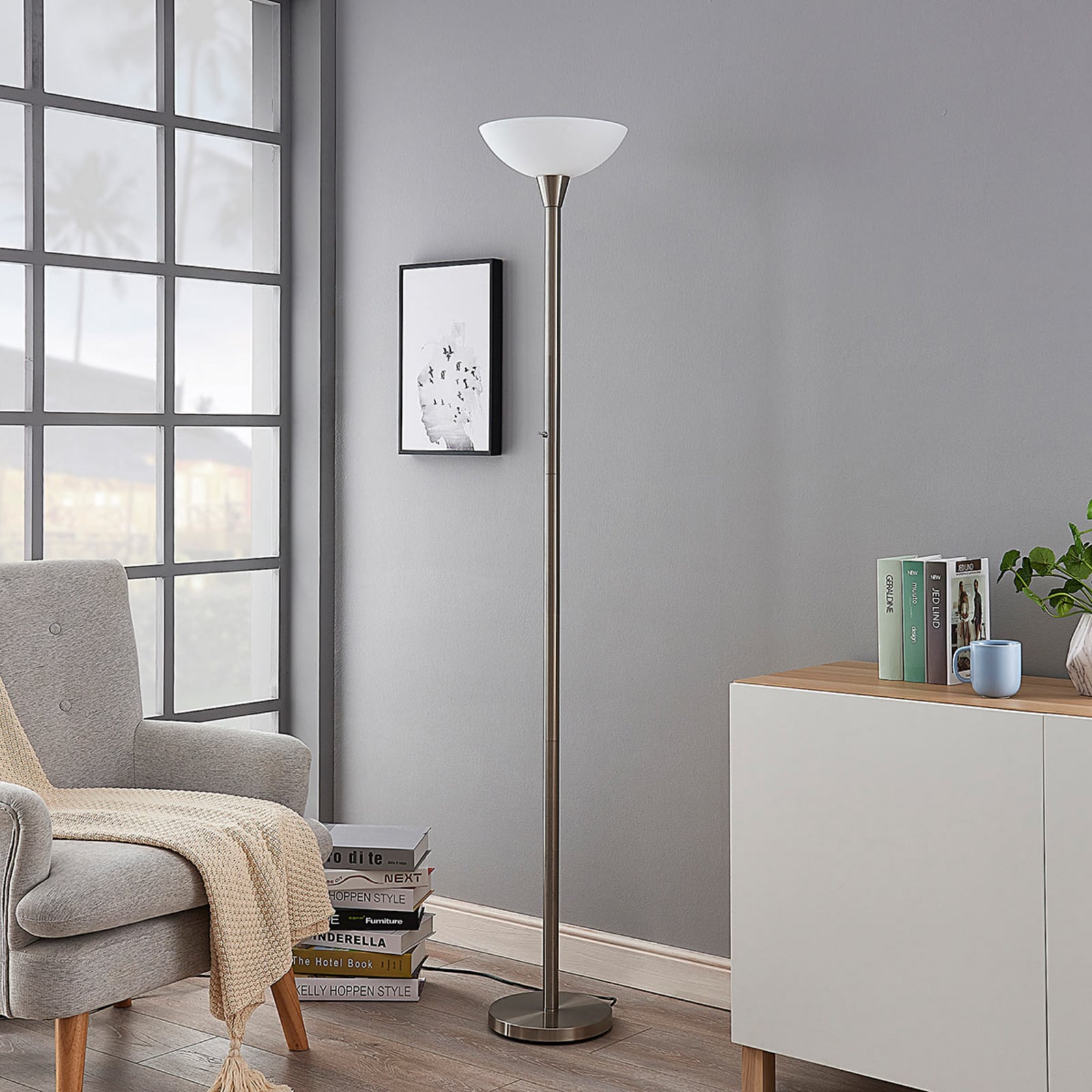 [gebraucht] B-ware Lindby Stehlampe Ignacia Led Stehleuchte Lampe Nickel 180 Cm E27 Glas Modern