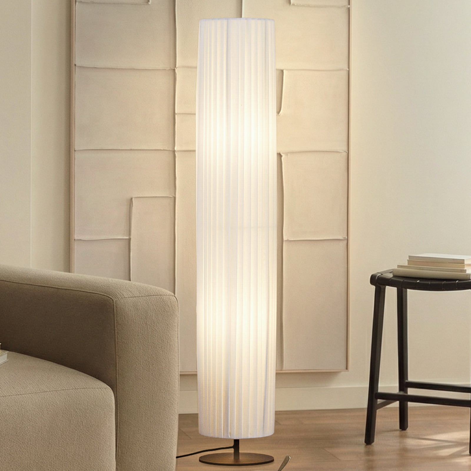 [neuwertig] B-ware Lindby Stehleuchte Lampe Virelle Weiß Textil Höhe 117 Cm E27 Stehleuchte 2-flg.