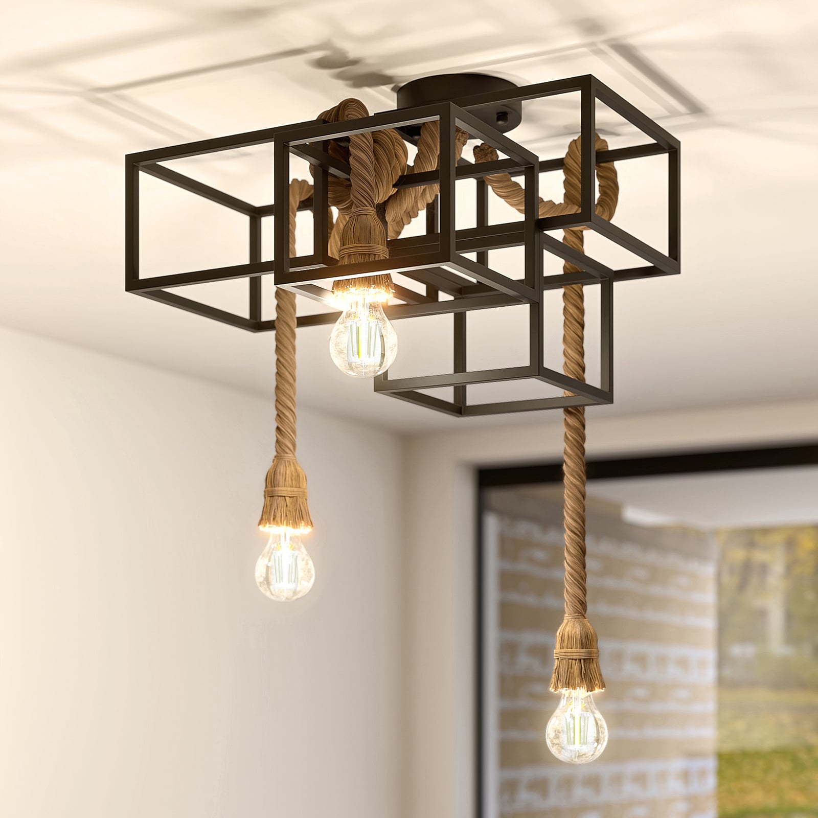 [neuwertig] B-ware Lucande Deckenleuchte Andrik Hängeleuchte Lampe Dimmbar Schwarz Hellbraun 44cm