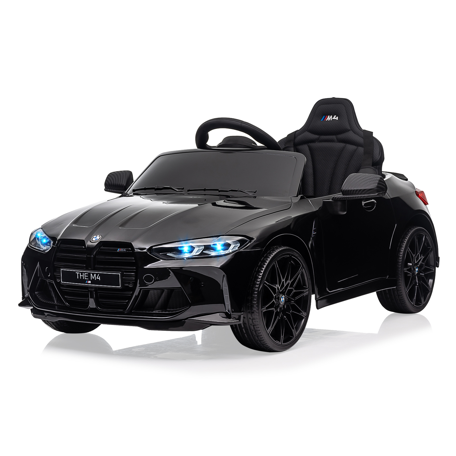 Bmw M4 Elektro-kinderauto 12v, Mit Elternfernbedienung, Led-scheinwerfern, Musikfunktion, Geschwindigkeit 3-5 Km/h, Elektrofahrzeug Für Kinder Von 3–8 Jahren, Schwarz