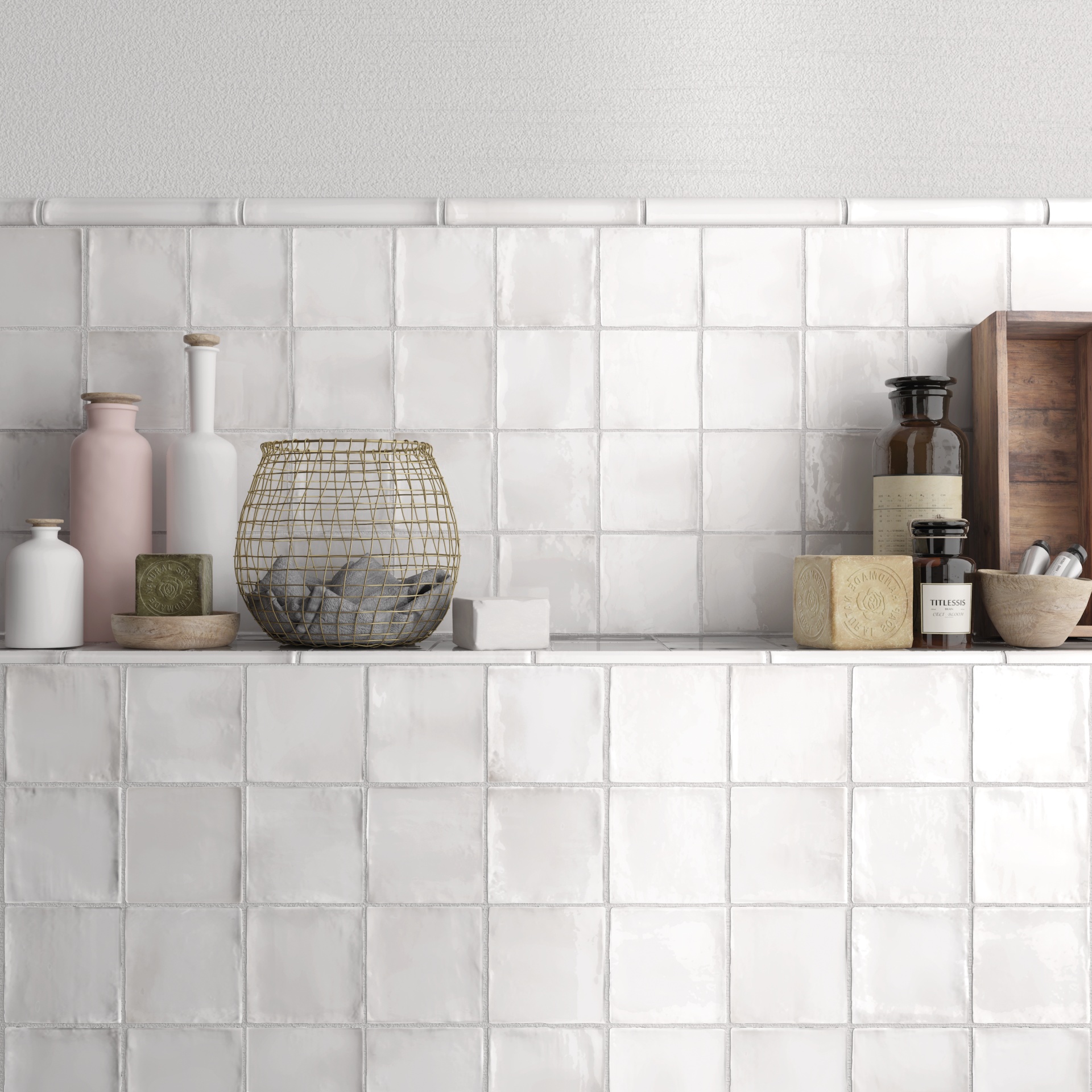 Glänzende Zellige-optik Keramik-wandfliese Manacor Blanc 10x10 Cm – Weiß