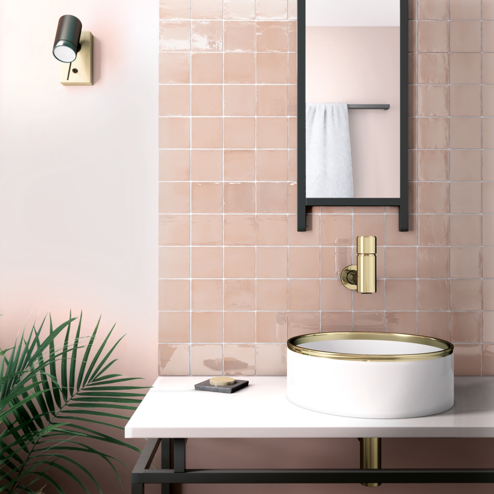 Glänzende Zellige-optik Keramik-wandfliese Manacor Blush Pink 10x10 Cm – Rosa