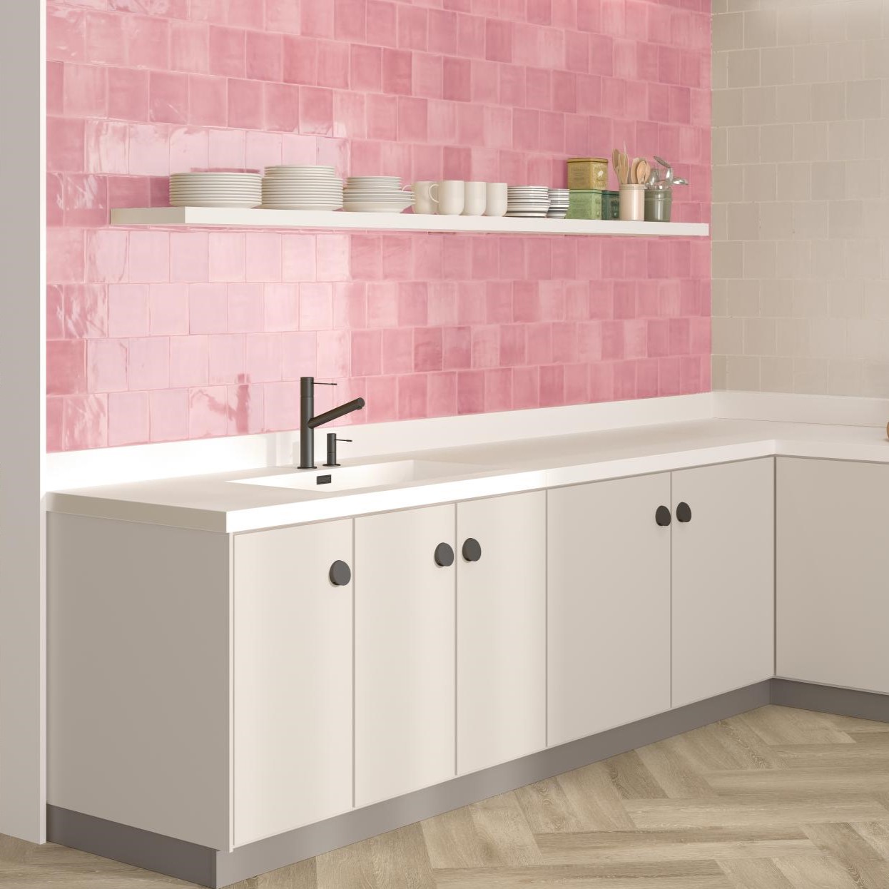 Glänzende Zellige-optik Wandfliese Tabarca Rose 15x15 Cm – Rosé