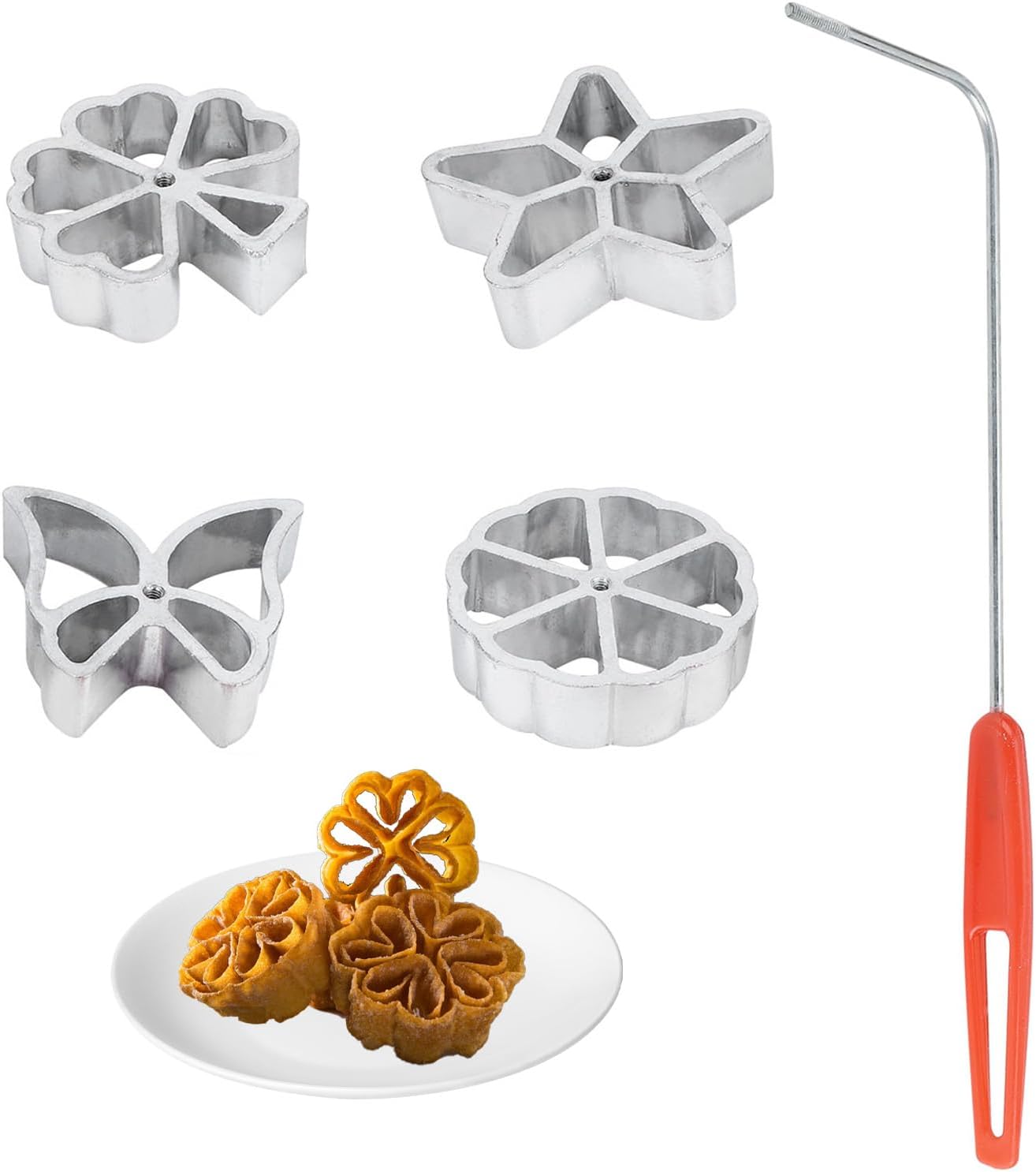 Hausgemachtes Schwedisches Rosetten-waffeleisen-set, 4er-set Schwedische Rosetten-waffeleisen, Keksform-set Mit 4 Aluminium-waffelformen Mit Austauschbaren Köpfen