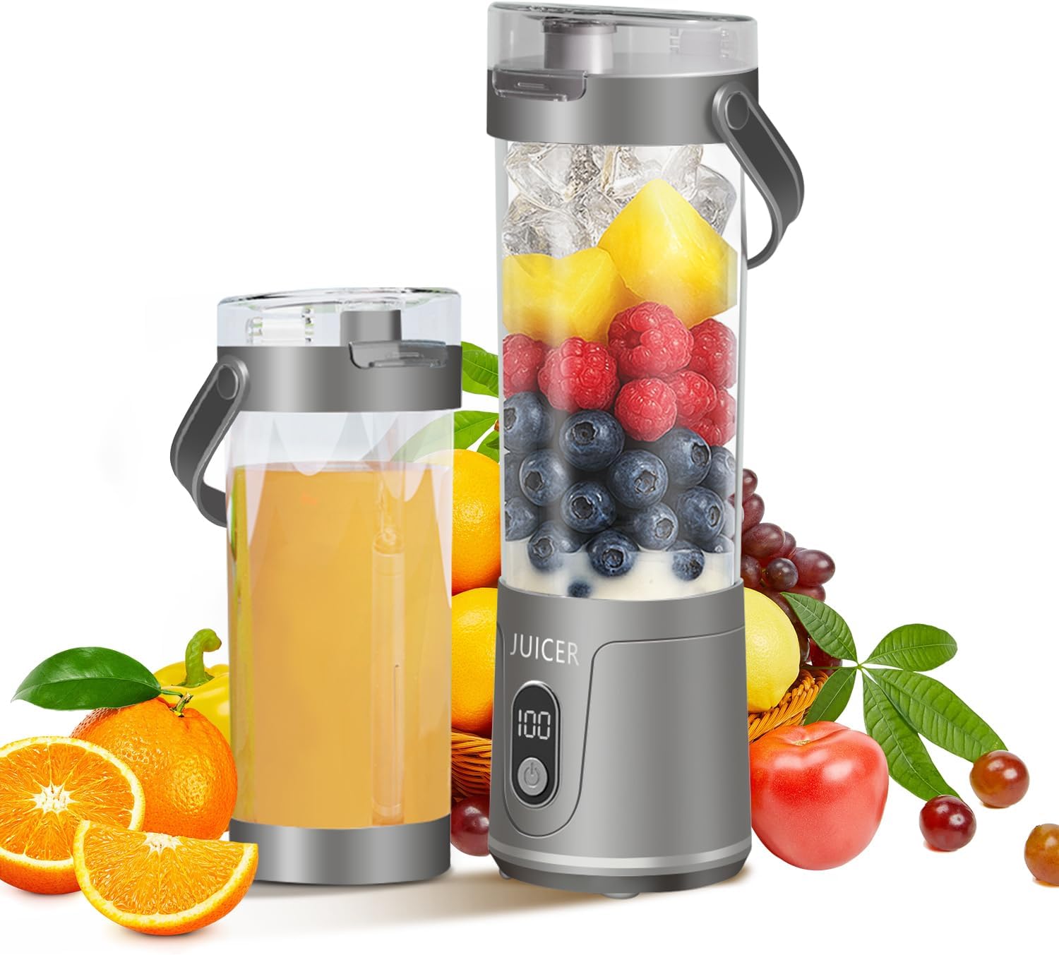Tragbarer Mini-mixer Für Smoothies, 600 Ml Fassungsvermögen, 12 Klingen, Usb-aufladbarer Kleiner Entsafter – Grau