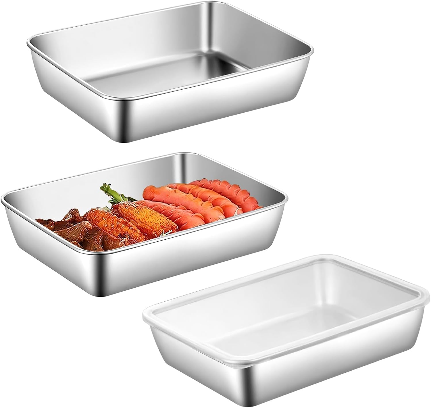 Set Mit 3 Rechteckigen Backblechen Aus Edelstahl – 25 × 19 × 5 Cm – Panierblech – Große Gratinform – Spülmaschinenfest