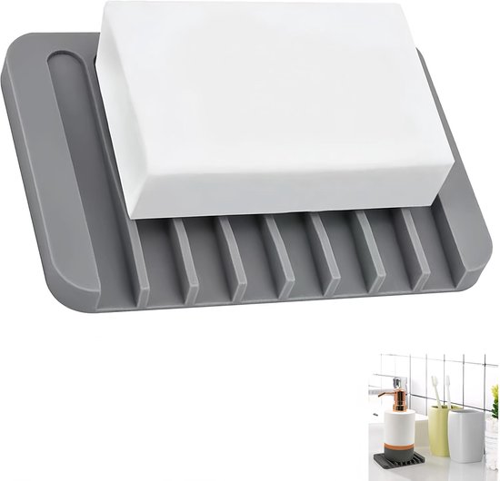 Set Mit 2 Weichen Silikon-seifenschalen Praktisch Für Bad Und Küche Rutschfestes Design Mit Natürlichem Wasserablauf Ideal Für Seife Schwämme Und Grau