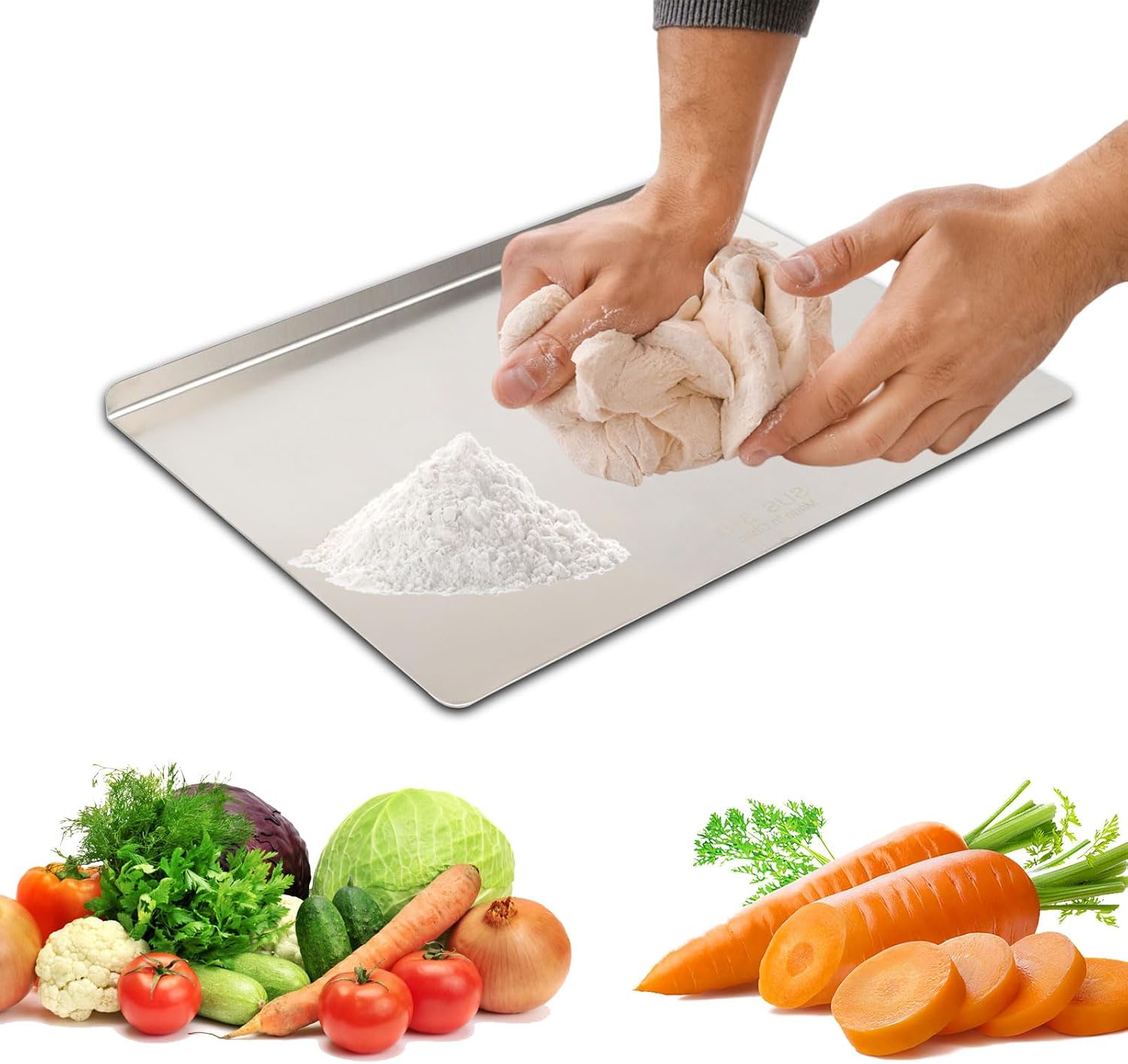 Schneidebrett Aus Edelstahl 316 – 30 X 40 Cm – Rutschfeste Arbeitsfläche Mit Erhöhtem Rand – Geeignet Zum Kneten, Schneiden Und Backen