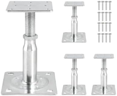 Set Mit 4 Höhenverstellbaren Pfostenhalterungen - Verzinkte Stahl-tragbasis Mit 14 Schrauben - Höhenverstellbar Von 145 Bis 185 Mm - Verstellbare Pfostenhalterung Für Zäune, Unterstände, Carports