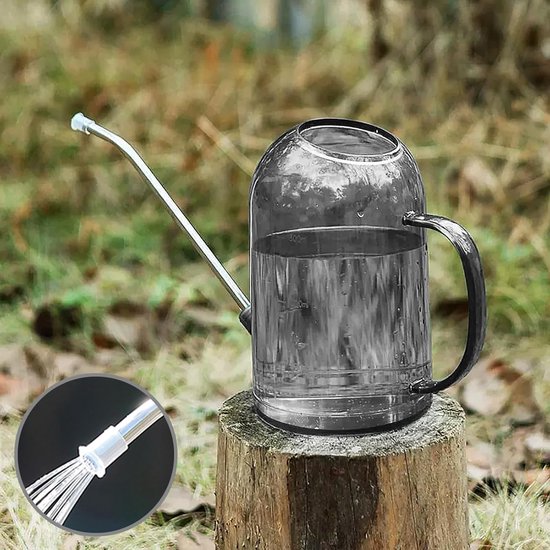 Verbesserte Version Einer Kunststoffgießkanne Mit Langem Edelstahlausguss, 2 L/68 Oz, Klare Messskala, Für Zimmerpflanzen Und Blumen – Grau