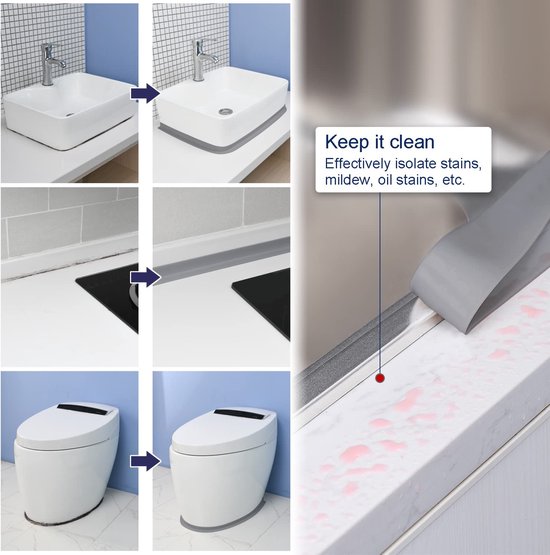 2 Rollen Klebeband, Wasserfest, Für Dusche, Badewanne, Küche, Badezimmer, Waschbecken, 3,8 Cm X 3,2 M (grau)
