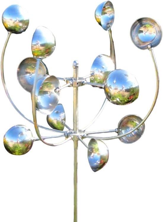 Windspiel Windturm Windfänger Gartendekoration Metallene Terrassen Und Gartenventilator-skulptur Dekorative Windmühle Für Den Außenbereich Silber