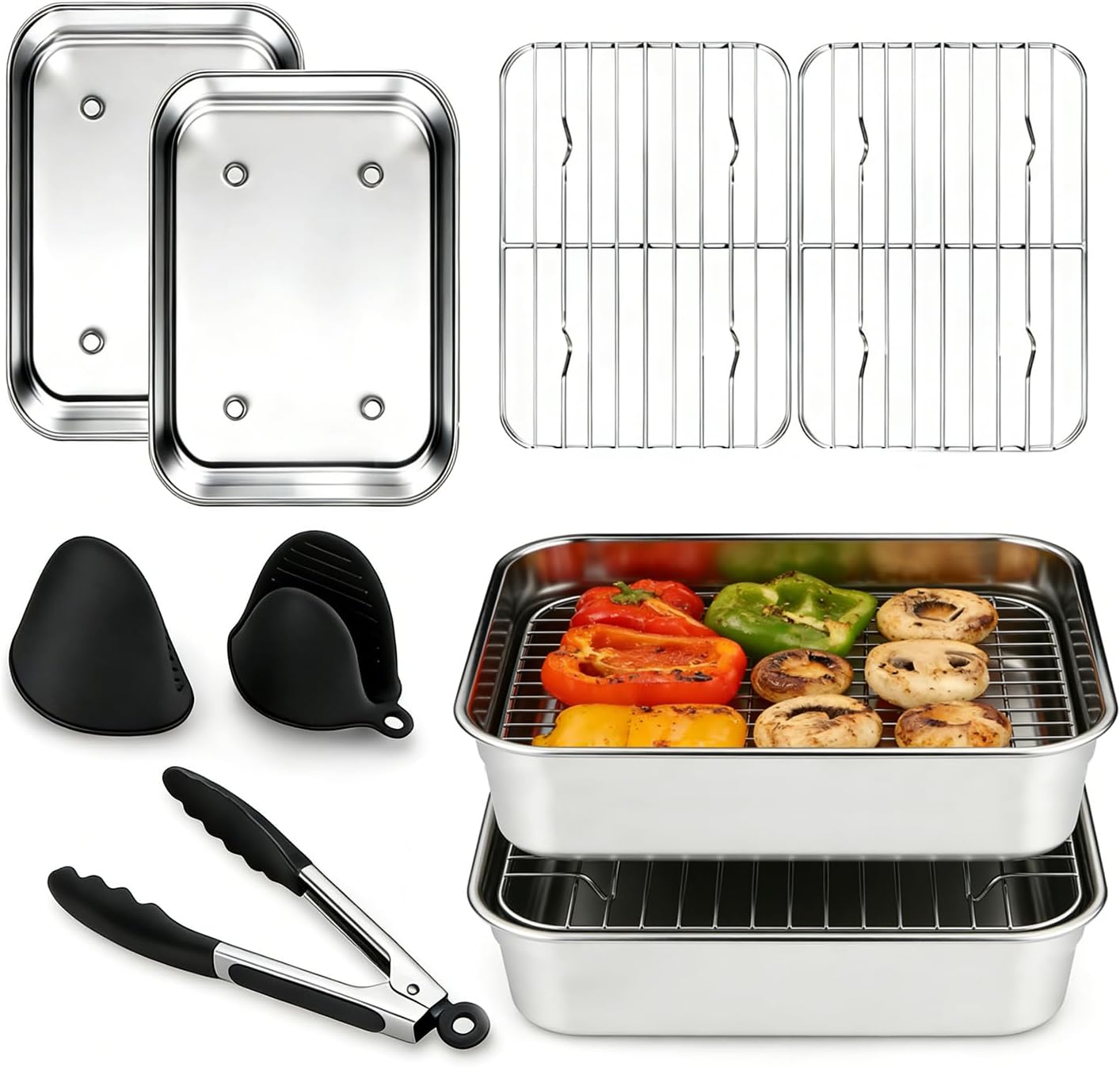 Set Mit 7 Zubehörteilen Aus Edelstahl 316 Für Heißluftfritteusen, Silikoneinsatz Mit Schüssel, Rost, Zange, Spülmaschinenfest