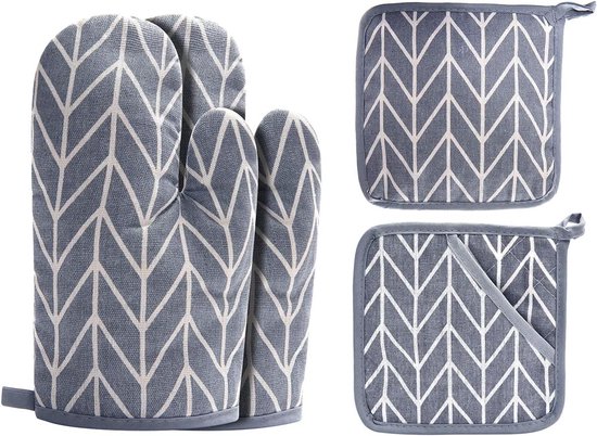 Ofenhandschuhe Und Topflappen Grillhandschuhe Ofenhandschuhe Und Topflappen Silikongefütterte Rutschfeste Kochhandschuhe Zum Kochen Backen Und Grau