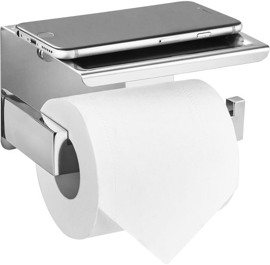 Silberner Toilettenpapierhalter – Mit Integrierter Ablage, Edelstahl, Kein Bohren Erforderlich