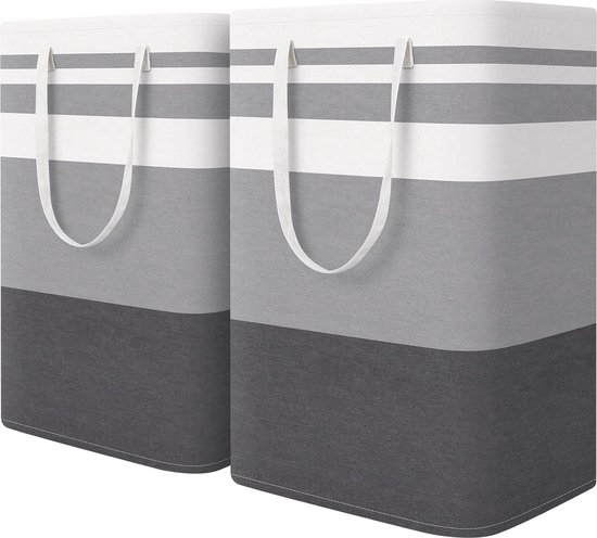 Großer Wäschekorb – 75 Liter – 2er-set – Grau – Faltbar