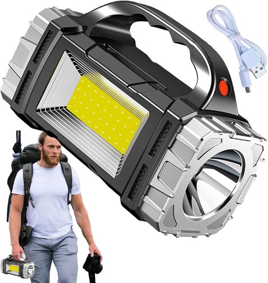 Taschenlampe – Outdoor-taschenlampe – Solarbetrieben Oder Wiederaufladbar – Robust Und Wasserdicht – Starker Lichtstrahl – Mehrere Leuchtmodi – Silber – 1 Stück