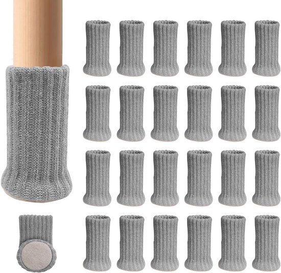 Möbelfüße-set – 24-teilig – Rutschfeste Stuhlbeine – Fußsocken – Möbelkappen-set – Gestrickte Möbelgleiter – 7 X 4 Cm – Grau