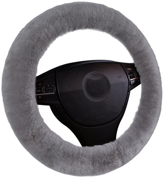 Lenkradbezug Aus Lammfell – Lammfell – Plüsch – Warmer Winter-lenkradbezug – Passend Für Lenkräder Mit Einem Durchmesser Von 35–42 Cm – Grau