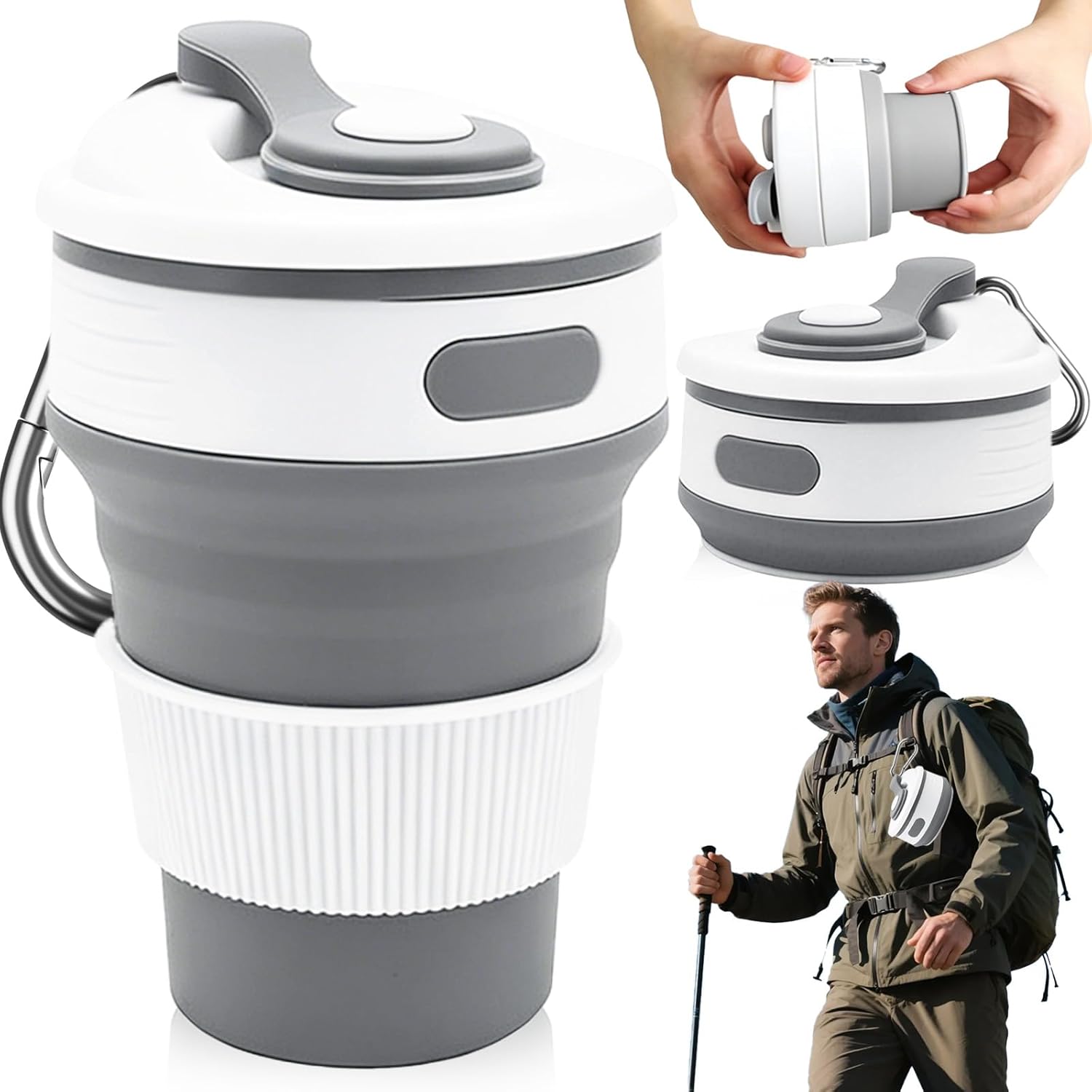 Faltbarer Reisebecher Mit Silikonhülle Und Deckel, 450 Ml, Bpa-frei, Wiederverwendbarer Tragbarer Kaffeebecher, Faltbar, Passt In Die Tasche (grau)