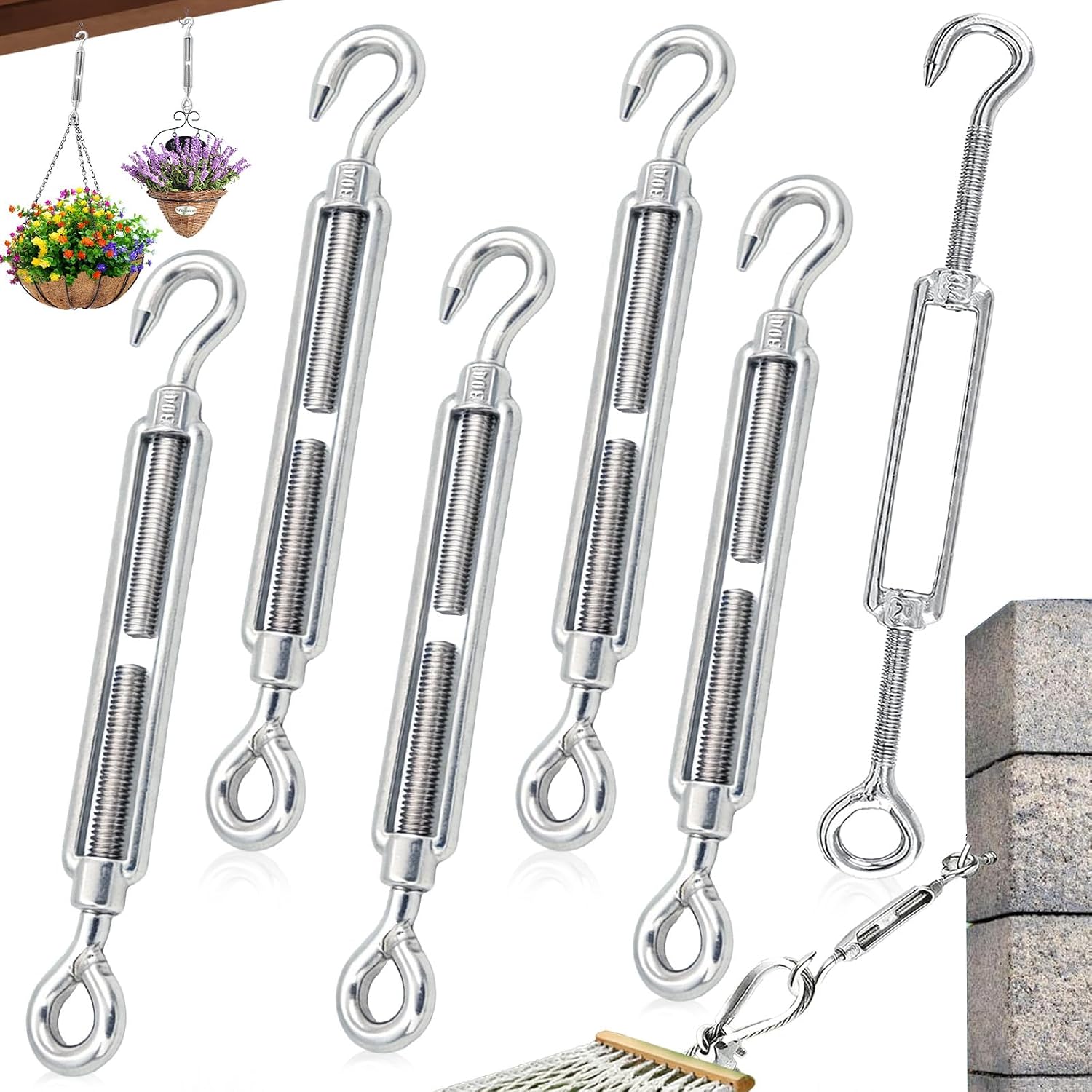 6-teiliges Set Spannschlösser Aus Edelstahl 304, Edelstahl-spannschlösser Mit Haken Und Öse, Zubehör Zum Spannen Von Drahtseilen Und Wäscheleinen