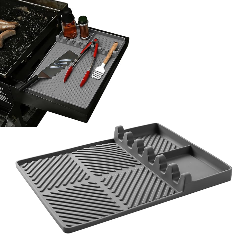 Silikon-grillmatte, Grillunterlage Für Gasgrills Mit Seitenablagen, Beistelltischmatte Für Küchen, Herde, Grills, Arbeitsplatten (grau)