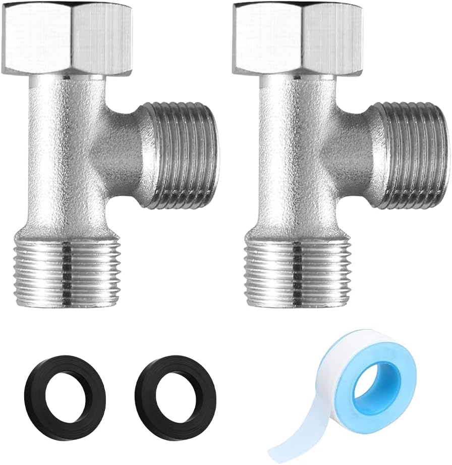 Set Mit 2 3-wege-t-stücken, 3-wege-wc-armatur Mit Unterlegscheibe Und Dichtungsband, 3/8"-wc-t-stück Für Duscharmatur