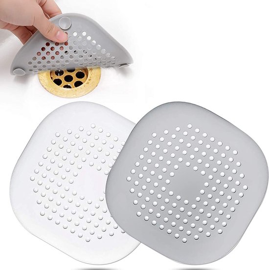 Set Mit 4 Silikon-abflusssieben: Spülbeckenfilter Mit Saugnäpfen – Geeignet Für Badewannenabflüsse, Waschbecken Und Waschbecken, 14 X 14 Cm, Grau