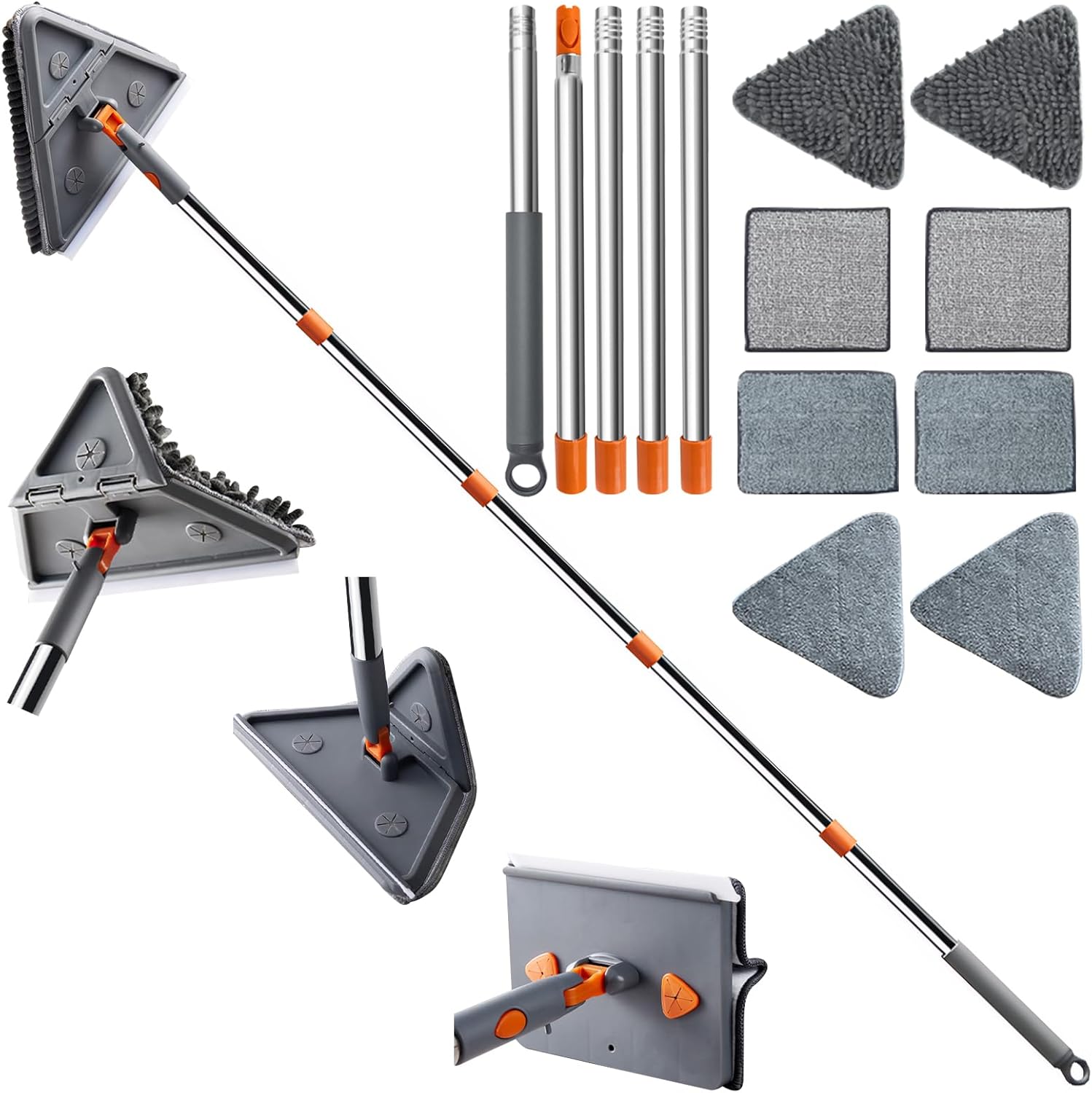 Wand- Und Deckenreinigungsbesen Mit 193 Cm Langem Stiel, Teleskop-fensterabzieher Mit 8 Mikrofaser-chenille-pads Für Fußleisten, Böden Und Fenster