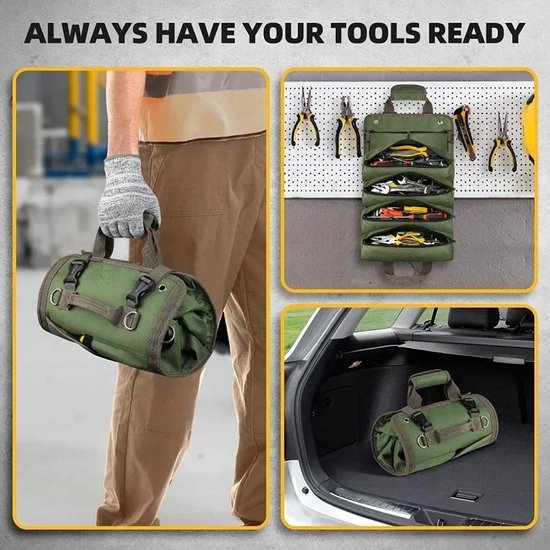 Professionelle Mehrzweck-werkzeugtasche Hochwertiger Grüner Organizer Mit Mehreren Fächern Tragbare Aufrollbare Werkzeugtasche Ideal Für Kompakt