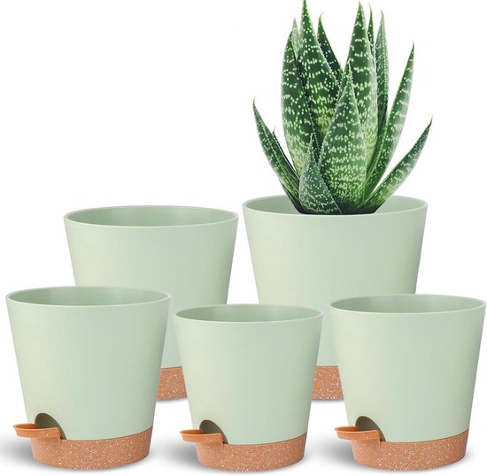 Selbstbewässernde Pflanzgefäße – Blumentöpfe Für Zimmerpflanzen – Pflanzenpflege – Integrierter Wasserstand – 5 Stück, 12,5–17,5 Cm – Grün